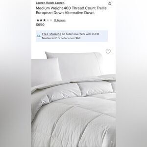 Ralph Lauren
Medium Weight 400 Thread Count European Down Alternative Duvet